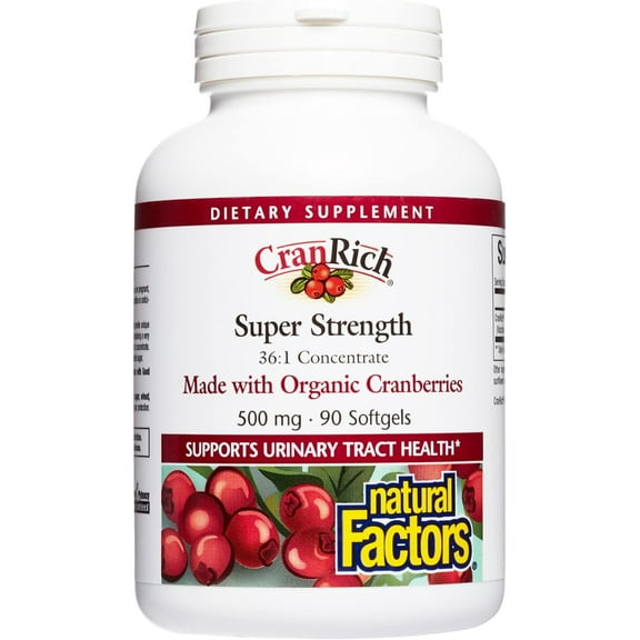 Natural Factors CranRich, Super Strength Cranberry Concentrate, Antioxidant Supplement for Urinary Tract Support, Non-GMO, 90 Softgels