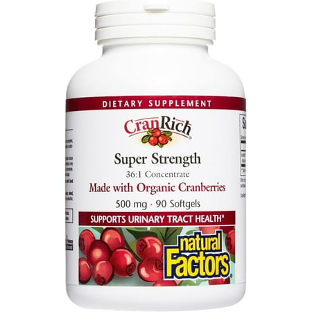 Natural Factors CranRich, Super Strength Cranberry Concentrate, Antioxidant Supplement for Urinary Tract Support, Non-GMO, 90 Softgels