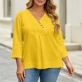 thumbnail image 6 of ClodeEU Women's V Neck 3/4 Flared Bell Sleeve Pleated Tunic Blouse,Casual Loose Plus Size Top Yellow,Women's Plus XXL, 6 of 6