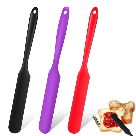 Kaleduo 3-Pack Silicone Jar Spatula Scraper, Long Handle Jam Spreader for Peanut Butter, Small Kitchen Spatula for Baking & Cake Icing