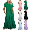 thumbnail image 6 of Lovskoo 2024 Women Casual Loose Bohemian Eyelet Dress with Pockets Short Sleeve Round Neck Long Maxi Summer Beach Swing Dresses Pink S, 6 of 6