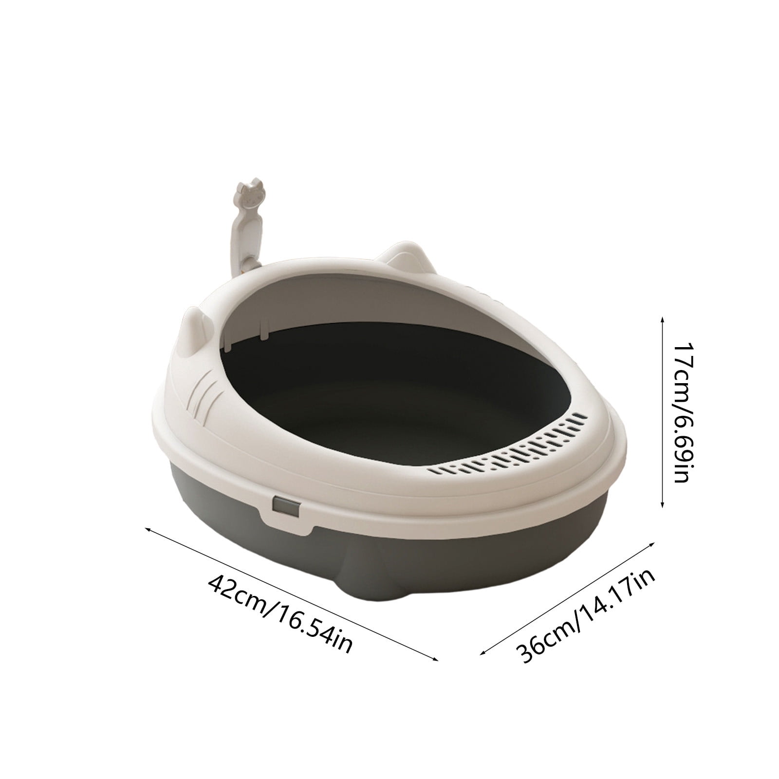 2026 New Open Top Cat Litter Box, High Wall Semi Enclosed Pet Litter Tray for Home Living Room, Non Slide Bottom & Easy to Clean, 16.54x14.17x6.69in Gray