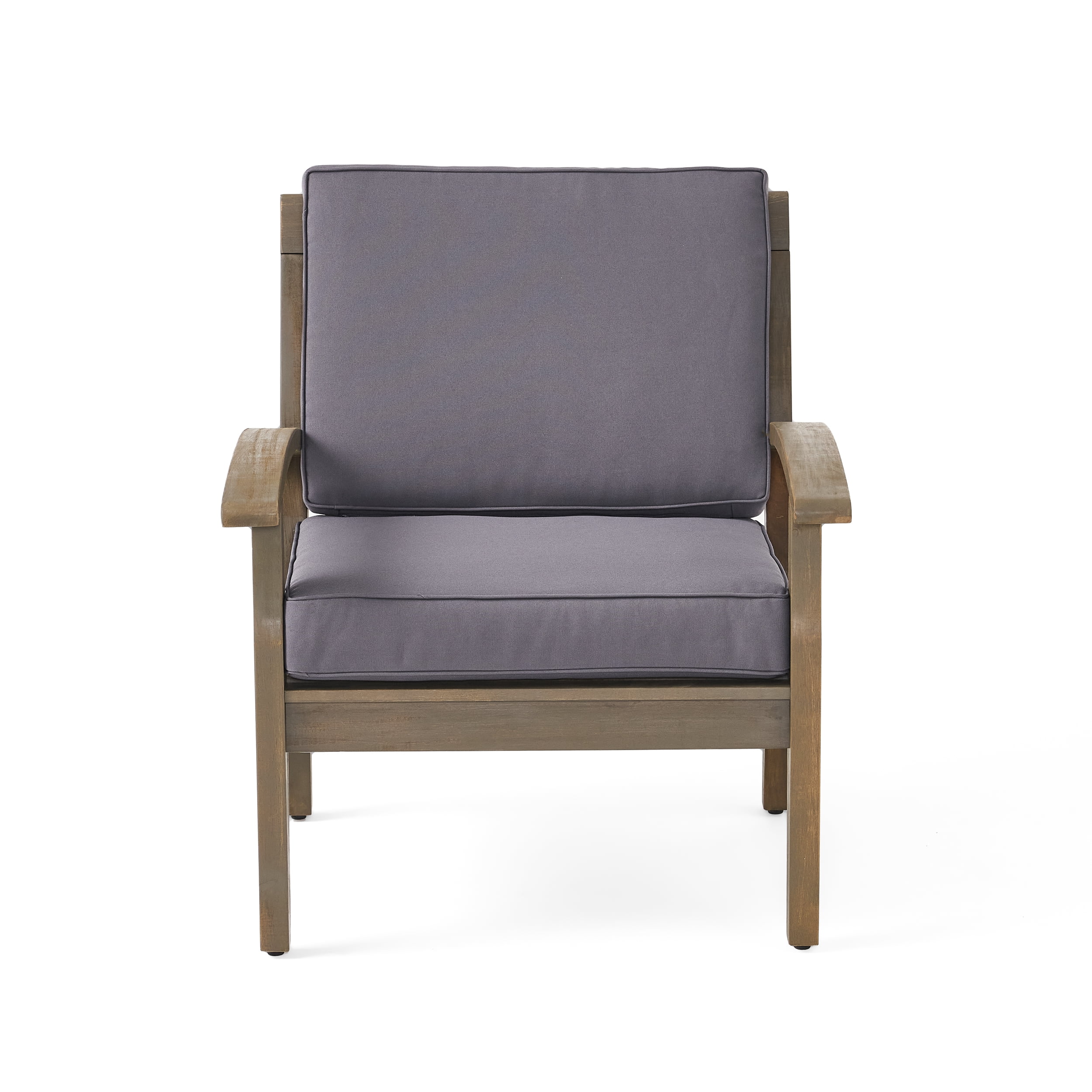 Outdoor Single Acacia Wood Club Chair, Comfort Leisure Seat for Patio Garden, Gray