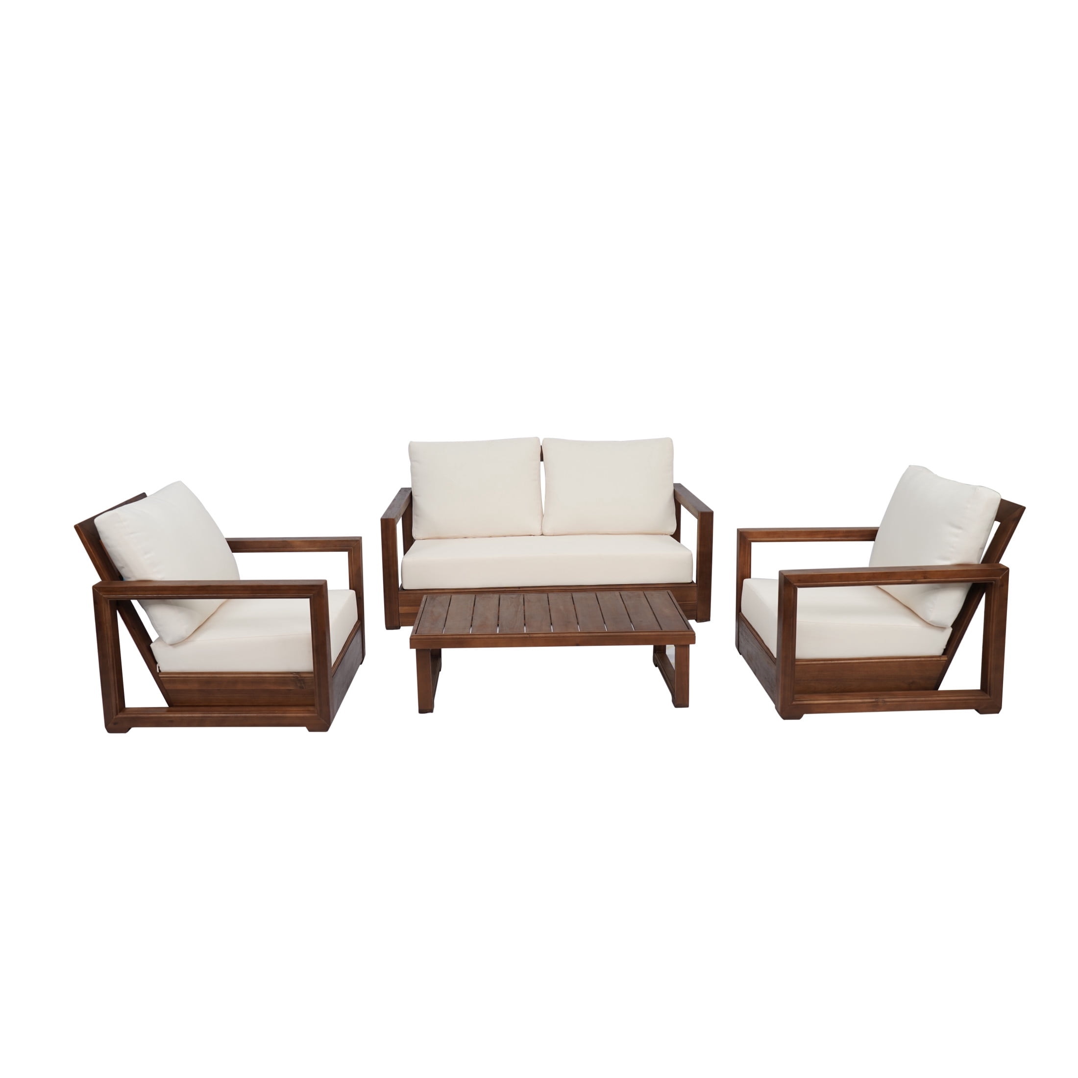 Christopher Knight Home 4-Piece Patio Outdoor Furniture Set, Mocha Finish Acacia Wood Frame and Beige Cushions