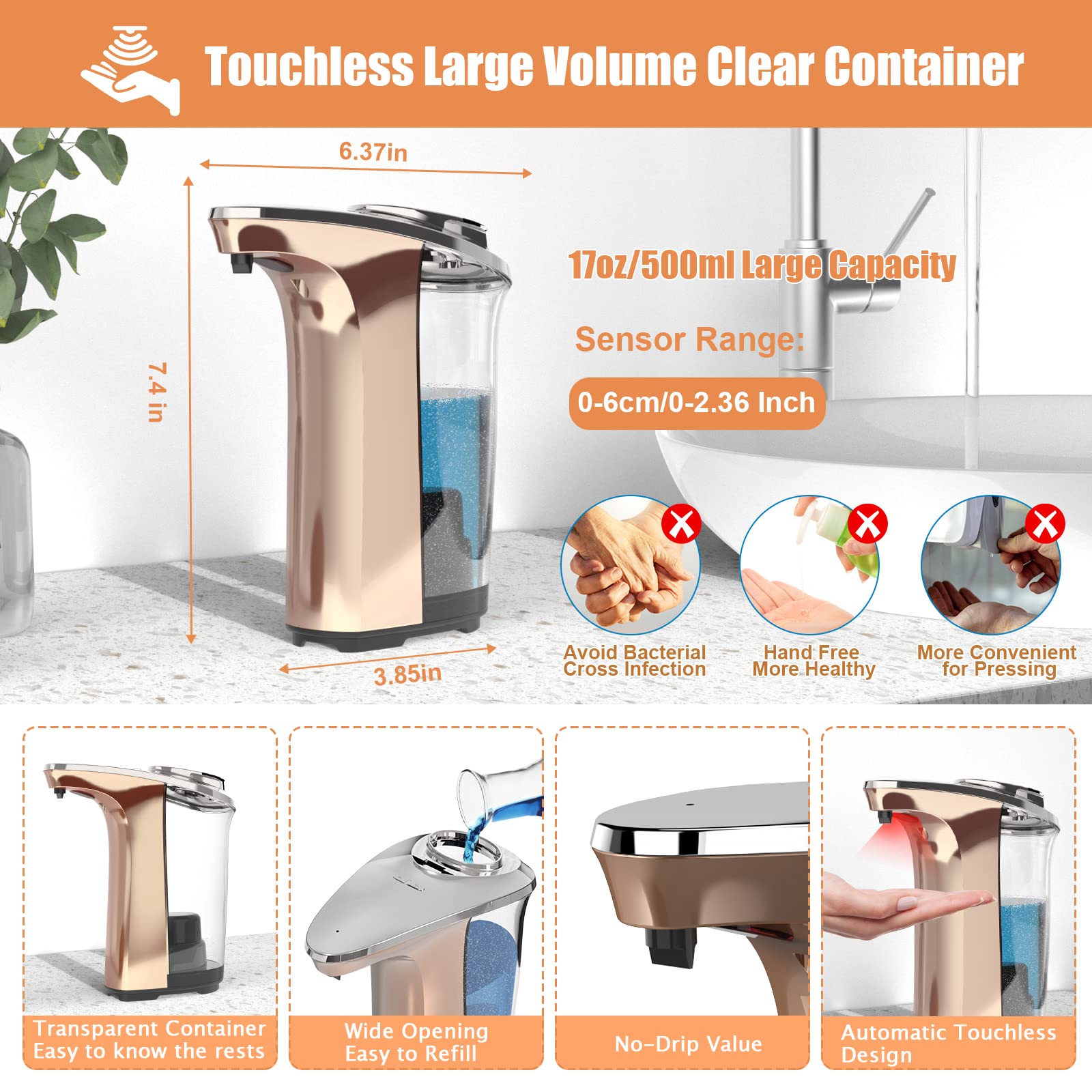 Automatic Soap Dispenser, Touchless Dish Soap Dispenser 17oz/500ml with