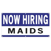 Now Hiring Maids 13 oz Heavy Duty Vinyl Banner House Cleaner Jobs Available Housekeeper Help Wanted Sign for Business Advertising Indoor/Outdoor Single-Sided w/ Metal Grommets (1.5x5 ft, Wh & Bl & Bk)