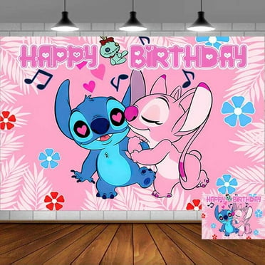 Stitch Pink Backdrop Banner Party Supplies Poster Movie Theme Background for Photography Kids Birthday Decorations