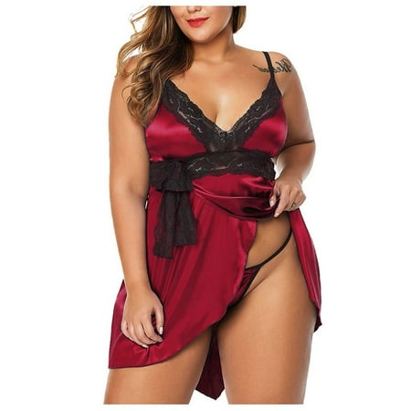 Women Lingerie Nightgown Lingerie Dress Red Dresses For Women Sexy Satin Chemise Sleepwear Nightgowns For Women Plus Size