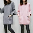 thumbnail image 6 of New Long Solid Pullover Sweatshirt Women Autumn Three Quarter Sleeve O-Neck Korean Two Pocket Plus Size Sweatshirts, 6 of 6