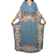 Mogul Womens Kimono Maxi Caftan White Printed Beach Cover Up Evening House Dress 4XL