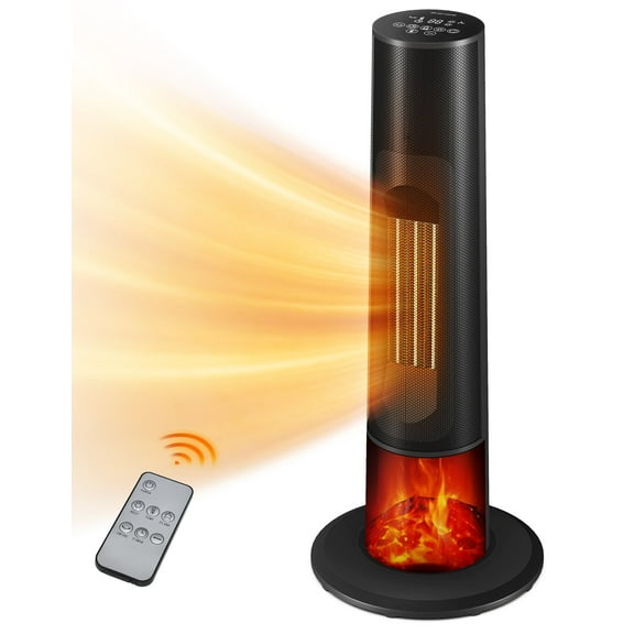 Flamemore Tower Space Heaters with Fireplace 1500W,Portable Electric Heater with 12H Timer, Remote Control, Oscillation Tip-Over and Overheat Protection for Home & Office