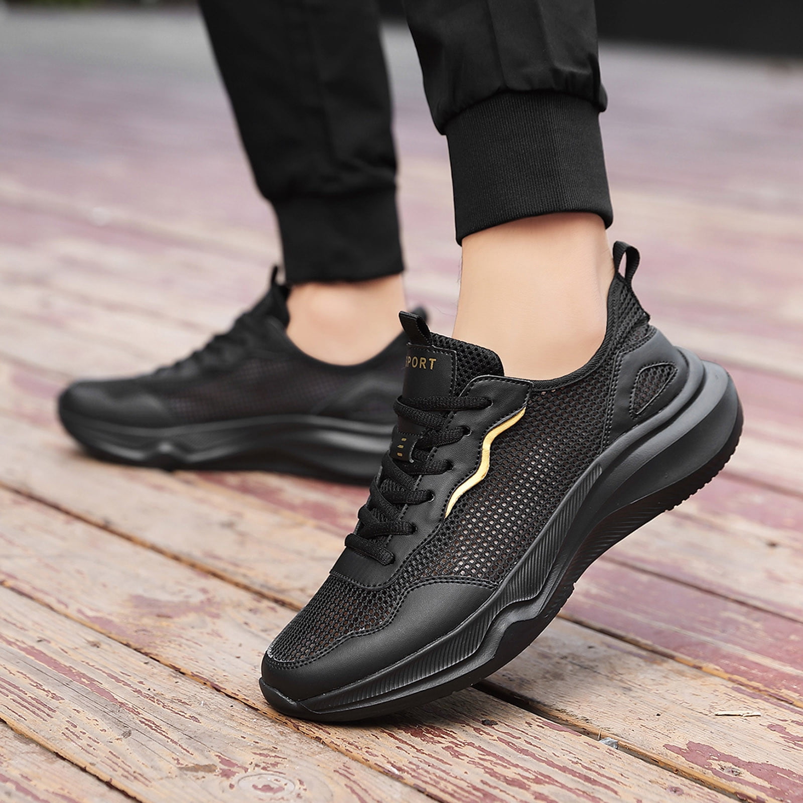 Caqnni Running Shoes for Men Gym Tennis Athletic Mesh Sneakers Lightweight Sports Fashion Workout Casual Shoes (Black,44)