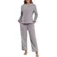 thumbnail image 4 of Women's Soft Fleece Pajama Set, Round Neck Long Sleeve Top and Pants, Cozy Winter Loungewear, Solid Color Sleepwear, Comfortable Home Wear Two Piece Outfit Grey M, 4 of 6