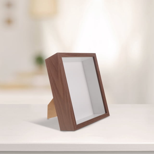 OULII Small Display Box Unique Hollow Design Coffee Wood Acrylic Shadow Box for Home Decoration 1Pack