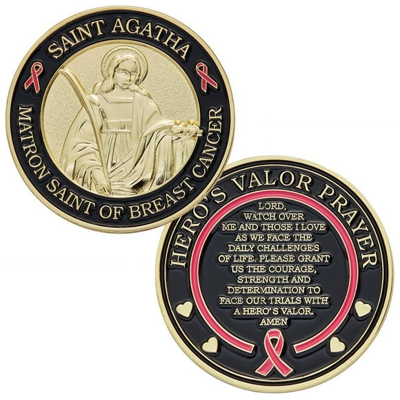 Hero's Valor St. Agatha Matron Saint of Breast Cancer Challenge Coin with Prayer 1-Pack (One Coin)