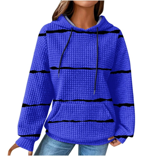 Timegard Chandails en Molleton pour Femmes Grande Taille à Rayures Chandails à Capuchon Pull Ample Manches Longues avec Poches