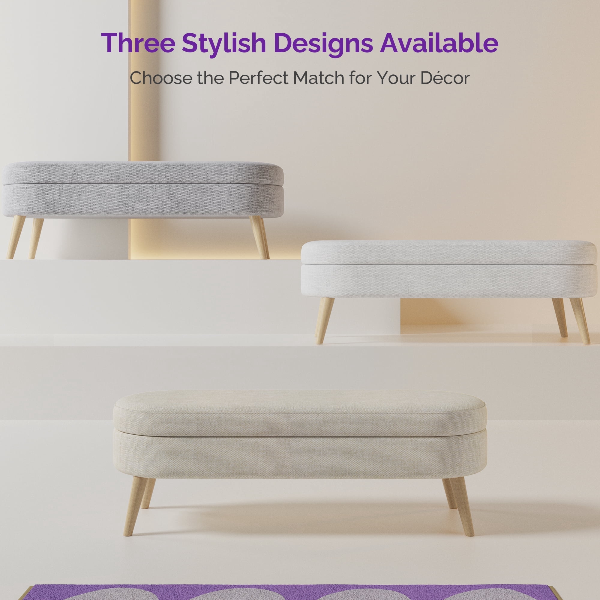 Sersper Modern 43 Inches Storage Ottoman Bench for Living Room, Bedroom, Entryway - Ottoman Foot Rest with Storage, White