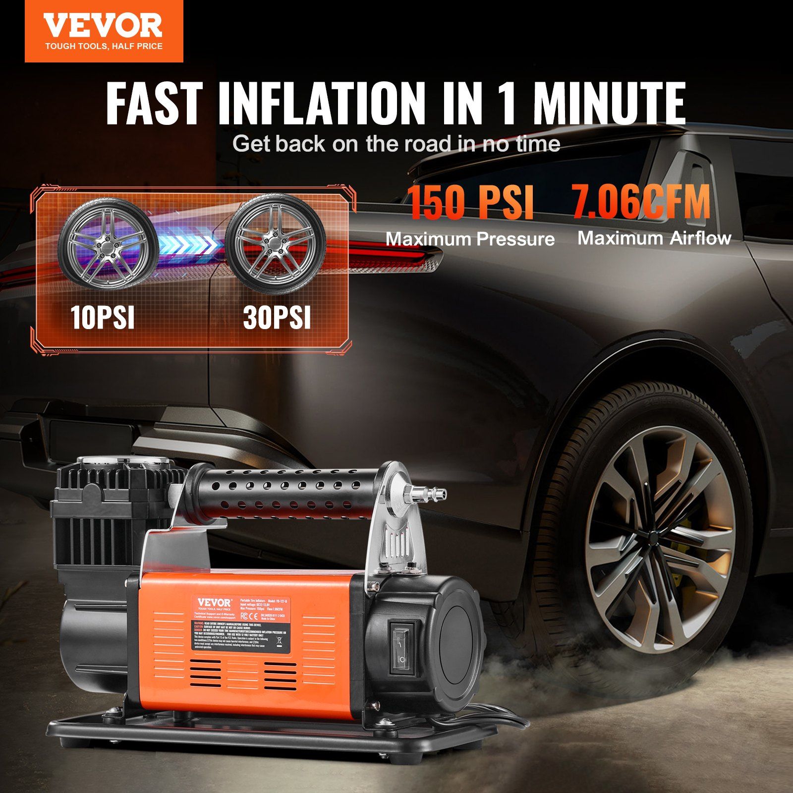 HCY Heavy Duty Air Compressor 7.06CFM 150PSI Portable Tire Inflator Air Pump