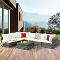 thumbnail image 1 of Costway 7PCS Patio Rattan Furniture Set Sectional Sofa Garden White Cushion, 1 of 10
