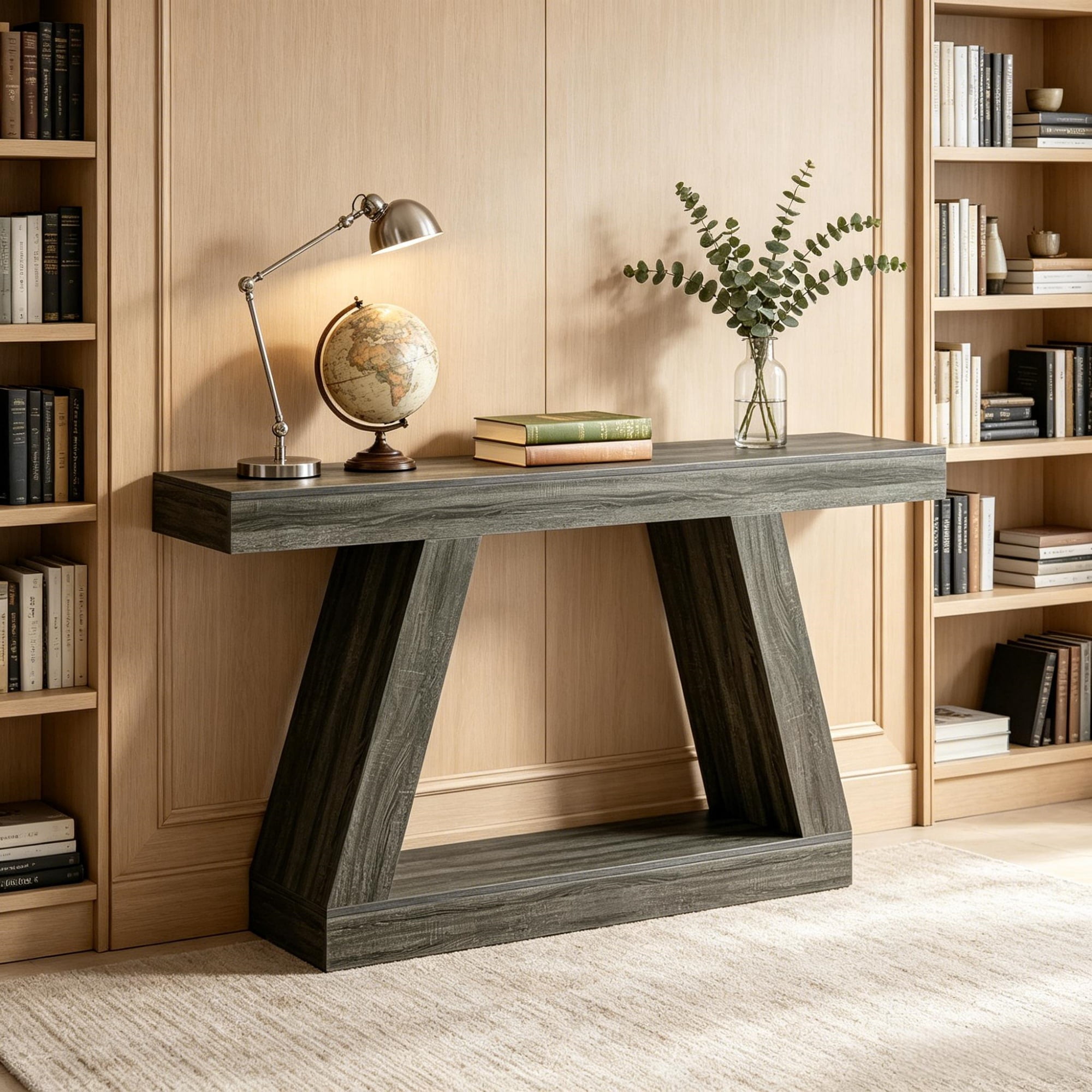 59.45 in MDF Console Table with Storage, Rustic Farmhouse Style, Supports up to 330 lb