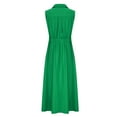 thumbnail image 3 of Woman Solid Print Sleeveless Button Elastic Waist Pocket Turndown Collar Dress, 3 of 6