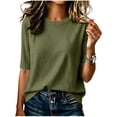 thumbnail image 3 of AKOEE Half Sleeve T Shirts for Women Crewneck Summer Tops Casual Soft Base Tees Plain Tshirts Loose Fit (M, Army Green), 3 of 7