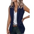 thumbnail image 2 of Chaleco Blazer Sin Mangas para Mujer, Informal, con Abertura Frontal, un Botón, Chaqueta de Verano con Bolsillos. Azul Marino M, 2 of 6
