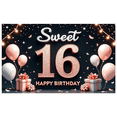 thumbnail image 2 of Yatrandify Pink Sparkle Birthday Banner Sweet 16 Celebration Decorative Design Balloon Gifts for Teen Party Girls Event, 2 of 7