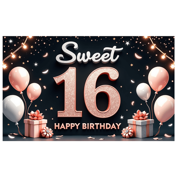 Pink Sparkle Birthday Banner Sweet 16 Celebration Decorative Design Balloon Gifts for Teen Party Girls Event