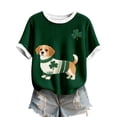 thumbnail image 5 of St. Patrick's Day Cute Puppy Animal Print Knitted Ribbed Short Sleeve T Shirt Casual Crewneck Tee Top for Daily Wear,Dark Green,L, 5 of 5