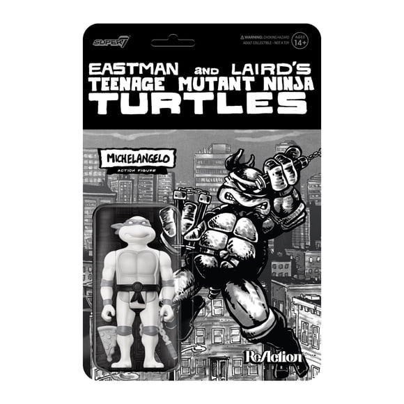 Super7 Teenage Mutant Ninja Turtles Michelangelo (Comic Grayscale) - 3.75 TMNT Action Figure with Accessories Classic Cartoon Collectibles