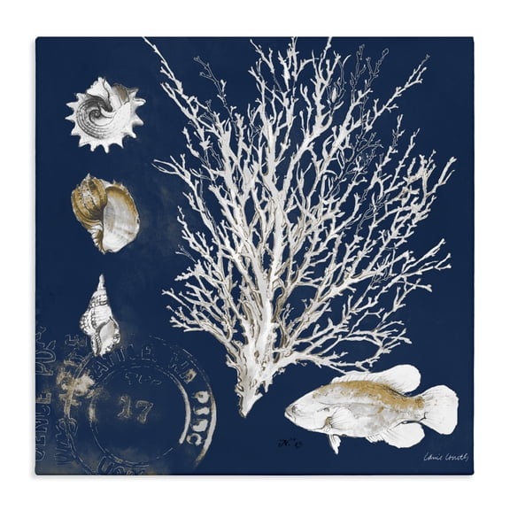 Stupell Industries Coral Medley on Navy Canvas Wall Art, design by Lanie Loreth