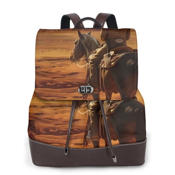 Easygdp Western Desert Cowboy Cloud Mochila de Cuero para Mujeres, Bolso de Hombro, Bolsos de Mano de Moda para Trabajo y Viajes