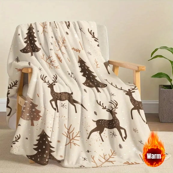 Christmas Throw Blanket Soft Warm All Season Vintage Deer Forest Print Couch Camping Travel Gifts Machine Washable Holiday Decor Home Office Outdoor Present Family Friends Christmas Blanket