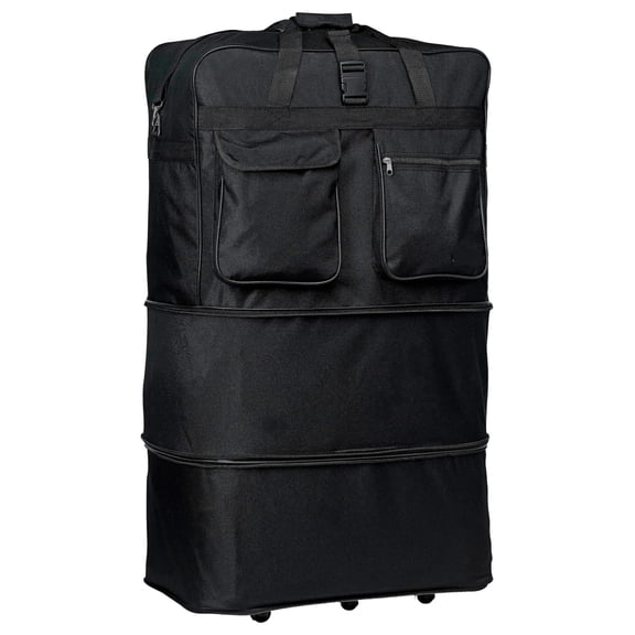 40" Black Large Rolling 6 Wheeled Duffel Bag Spinner Suitcase Duffle Bag Luggage