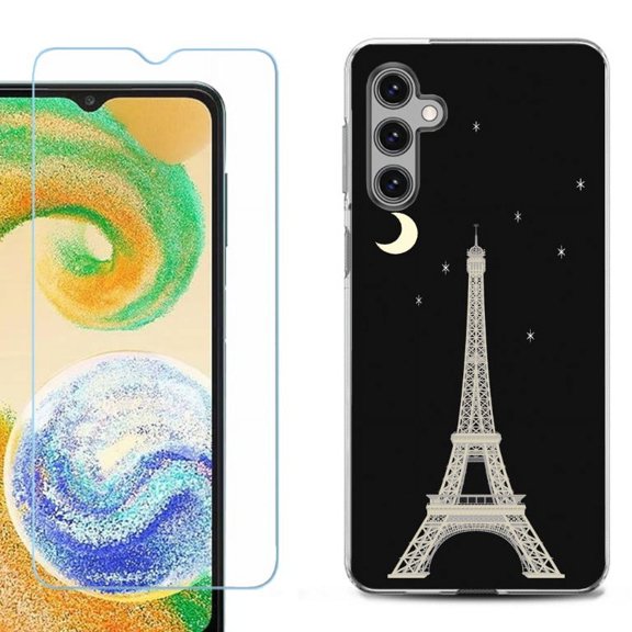 OneToughShield ® Compatible with Samsung Galaxy S24  S24 Plus, Shockproof Fashion Phone Case, with Tempered Glass Screen Protector - Eiffel Tower Moon