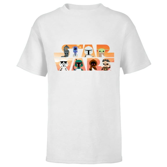 Star Wars Logo The Mandalorian Kawaii Characters Standard - Short Sleeve T-Shirt for Kids – Customized-White