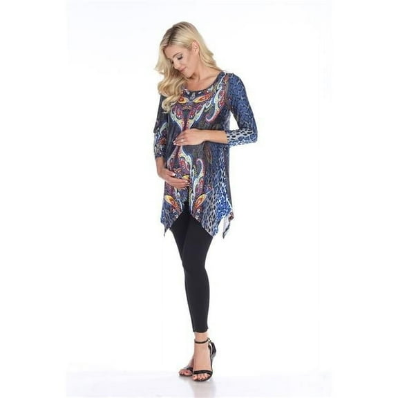MTR1300-01-S Maternity Arlene Tunic Top, Blue Multi - Small