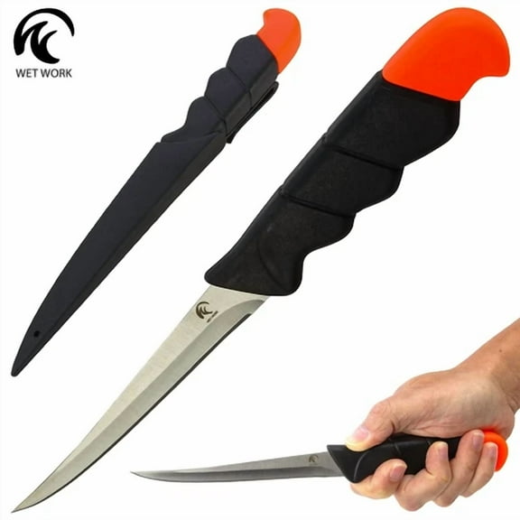 Wet Work Fillet Knife (5") W/Sheath- Black/Orange