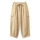 thumbnail image 3 of Pantalones de Lino Mujeres Color Sólido Cintura Elástica Pantalones de Ropa de Trabajo Casual Longitud Del Tobillo Verano, 3 of 8
