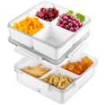 thumbnail image 1 of 2 Pack Veggie Trays, Divided Serving Trays with Lids & 4 Removable Compartments, Stackable Square Containers for Snack, Fruit Vegetable Salad Keepers, Refrigerator Organizer Bins, 1 of 6