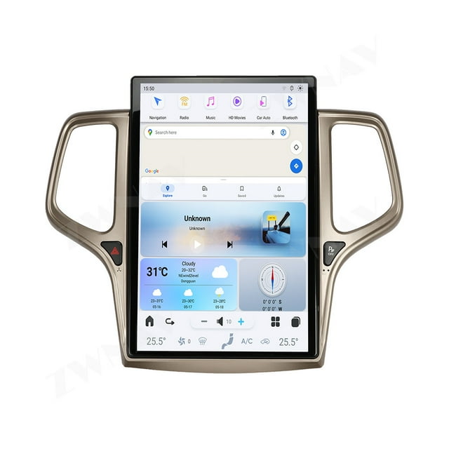 ZWNAV 14.4 Inch Qualcomm Android 13 Car Radio for Jeep Grand Cherokee 2014-2024 Stereo Upgrade Tesla Style IPS Touch Screen Android Auto GPS Navigation Head Unit Multimedia Player(Gold)