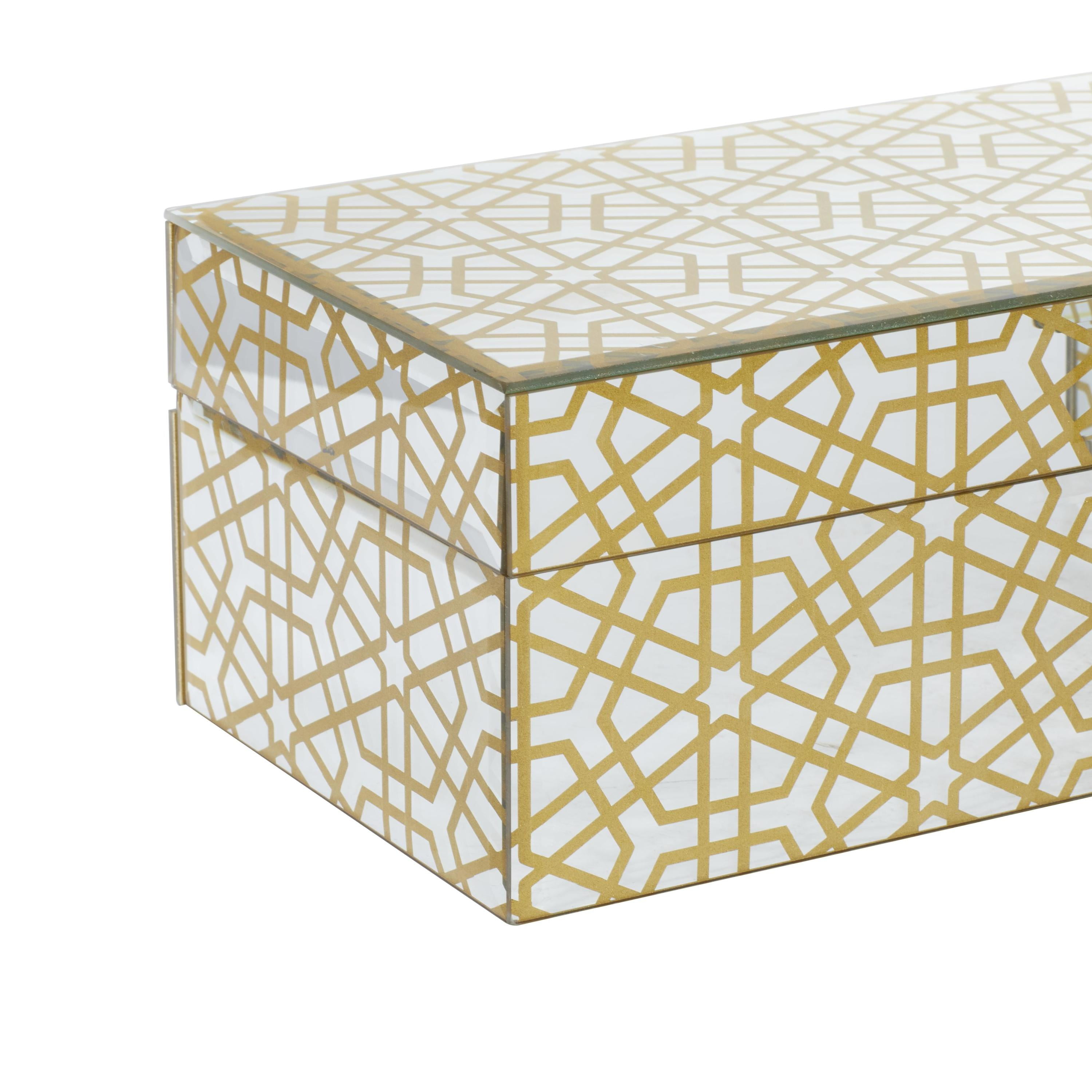 CosmoLiving by Cosmopolitan Geometric Hinged Lid Gold Wooden Decorative Box, 2 Count