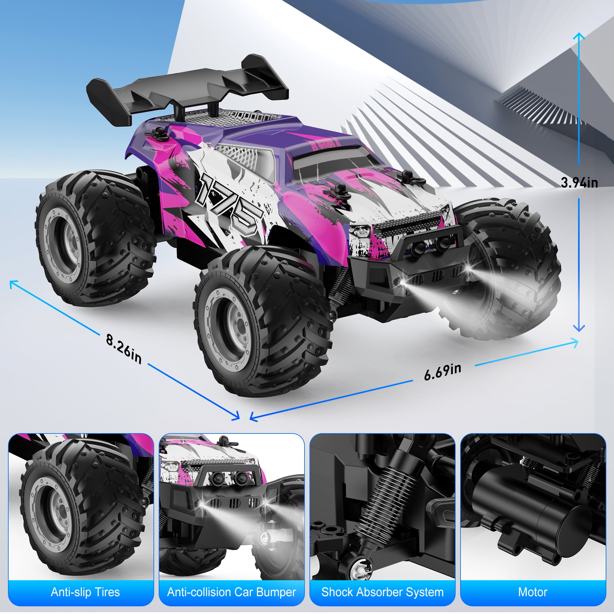 UUGEE Remote Control Car, RC Cars for Boys, 1:18 Scale High Speed off Road Monster Trucks with Lights, Christmas Birthday Gifts for  8-12 Kids