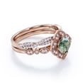 thumbnail image 3 of JeenMata Art-Deco Milgrain Floral Cluster 1.5 Carat Round Shape Milky White Moss Green Agate and Moissanite Crossover Pave Bridal Ring Set in 18K Rose Gold Plating over Silver, 3 of 7