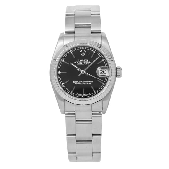 Pre-Owned Rolex Datejust 31MM 68274 Black Dial Fluted Bezel Stainless Steel Oyster Bracelet