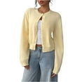 thumbnail image 2 of Women's Cardigan Sweaters Lightweight Round Neck Long Sleeve Outfits for Fall Fashion 2025, Short Top for Casual Wear,Yellow,L, 2 of 6