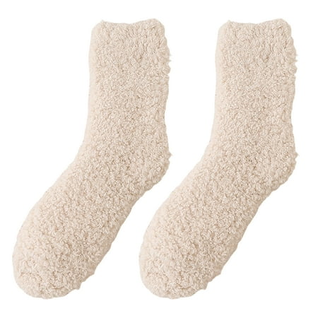 

UDIYO 1 Pair Floor Socks Striped Fuzzy Stretchy Soft Mid-calf Cold Resistant Comfortable Winter Thermal Women Indoor Home Slipper Sleeping Socks for Daily Wear