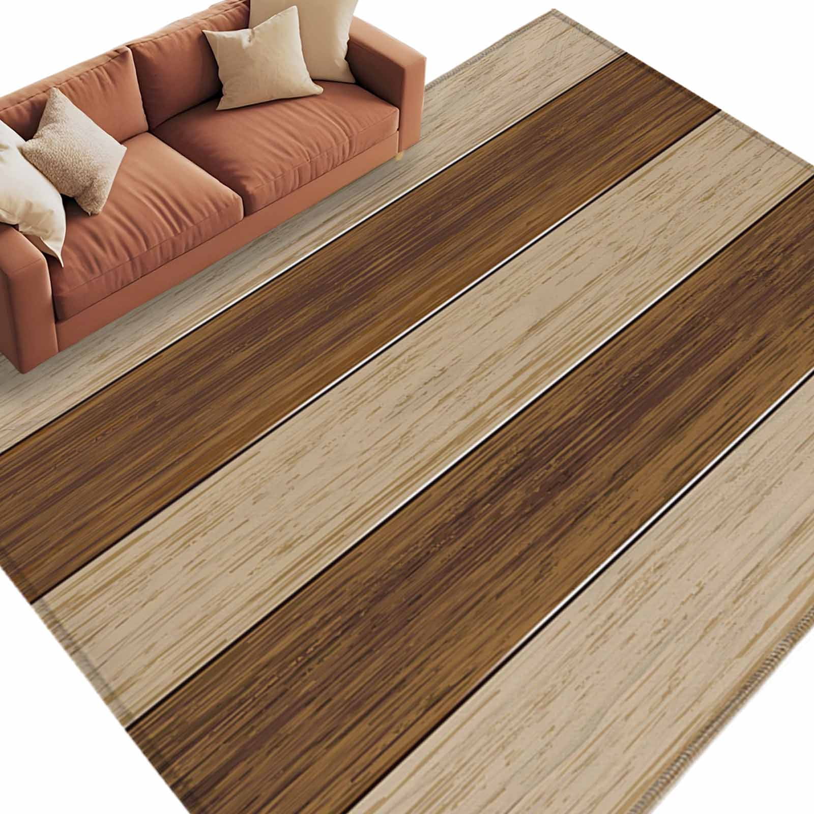 Area Rug for Living Room, Brown Wood Grain Non-Slip Indoor Large Carpet for Bedroom/Dining Room, Ombre Rustic Retro Wooden Plank Washable Low-Profile Rectangle Floor Runner Rugs - 5 x 8 Ft