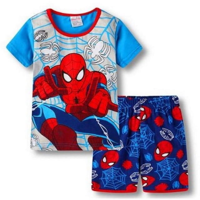 Conjunto de Pijamas de verano para niños, camiseta de manga corta, pantalones cortos, Pijamas para niños y niñas, Pijamas de dibujos animados, cosplay de Spiderman, ropa de dormir para bebés
